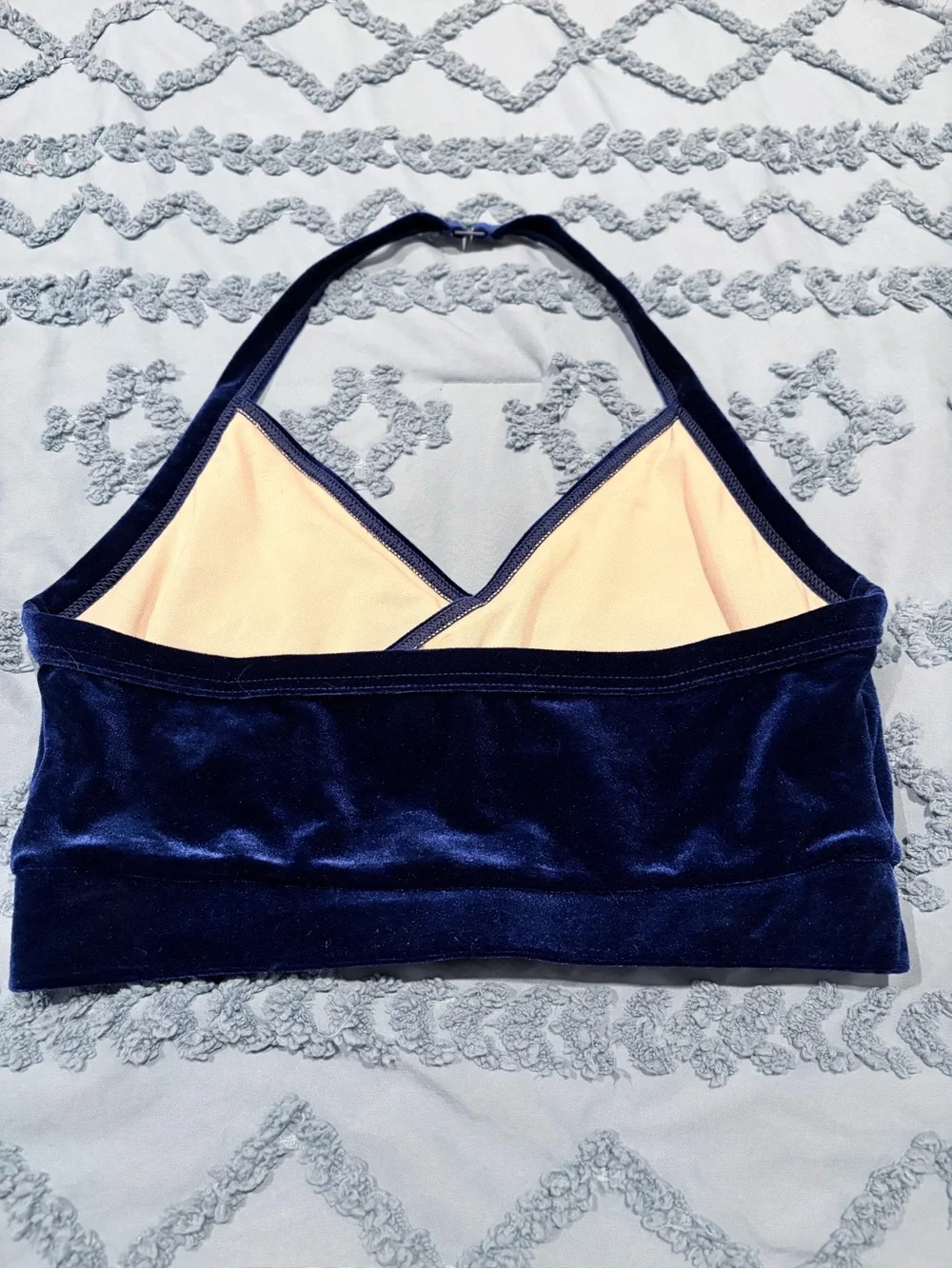 Weissman Royal Blue Velvet Halter Crossover Crop Top Adult Large Dan